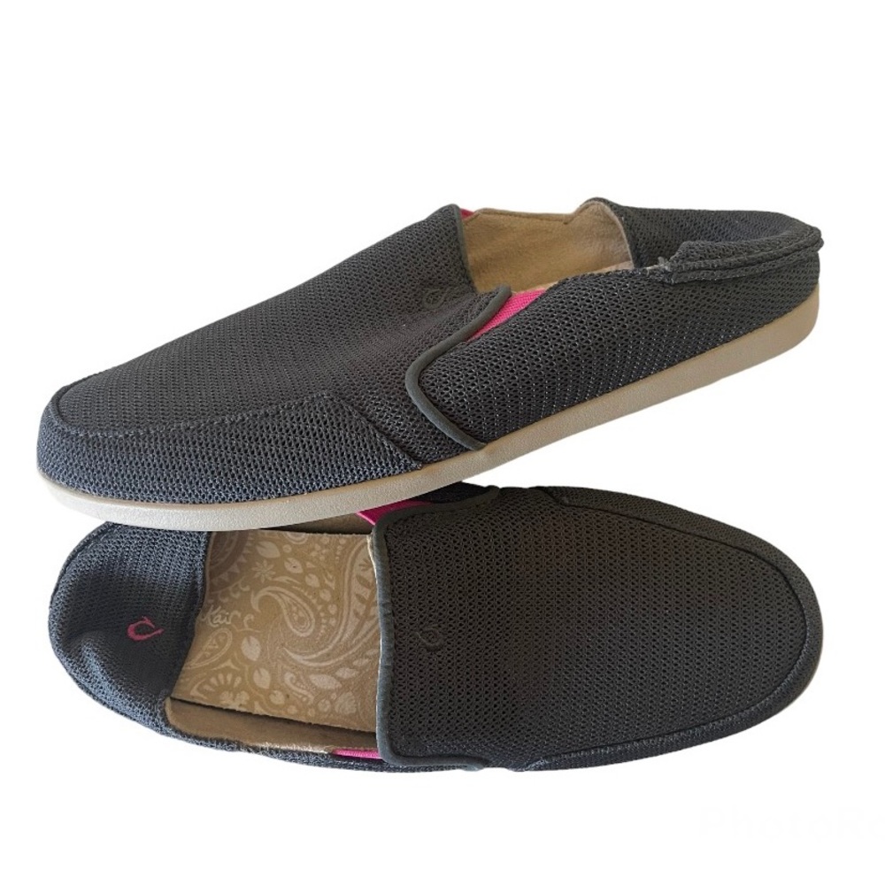 Olukai Dark Grey w/ Hot Pink Accents Wajalua Mesh Slides/ sz 8.5